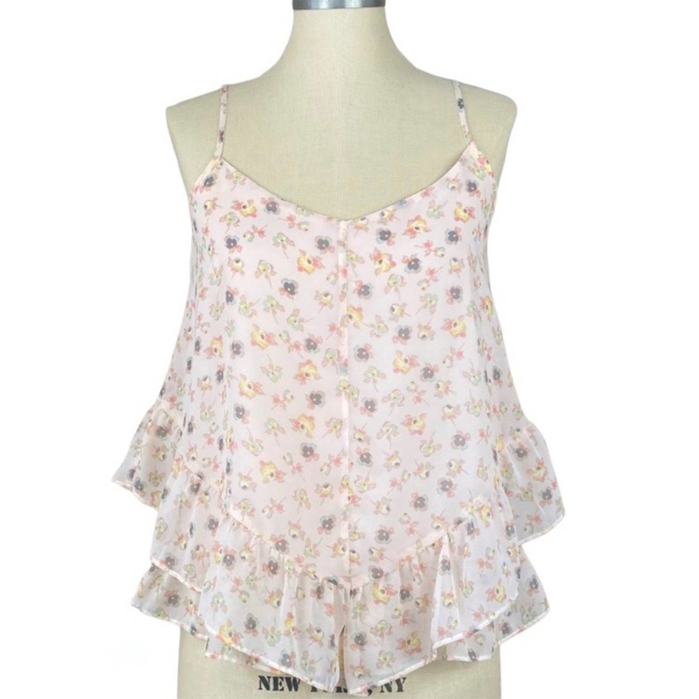 LC Lauren Conrad Tiered Ruffle Floral Tank Top S